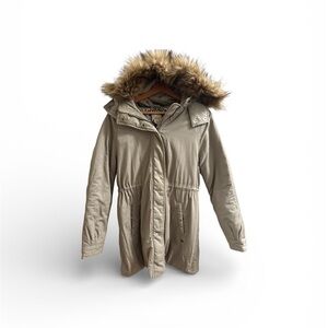 Levi’s Women Green Fur-Trimmed Hooded Parka/ Coat with Paisley lining